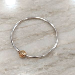 Pandora Bangle Bracelet Sterling Silver and Gold Clasp